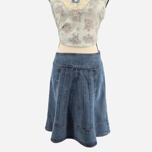 Y2K denim midi skirt.